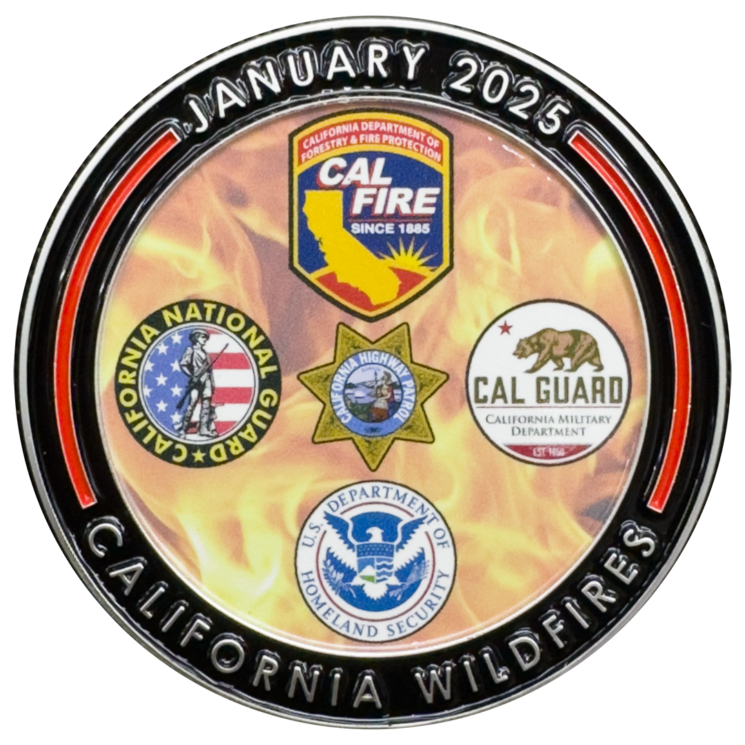 EL15-12 California Wildfires LAFD LAPD Fire Police Challenge Coin Cal Fire Cal Guard Highway Patrol