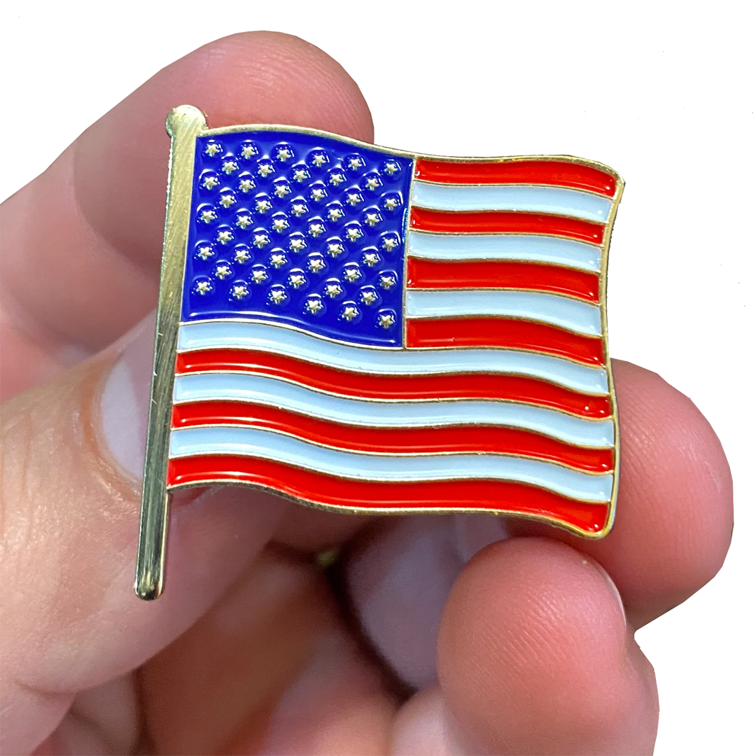 CL6-14 American Waving Flag Lapel Pin 1.25" with 2 pin posts and deluxe clasps, U.S. Stars are Stripes, Old Glory US USA Presidential