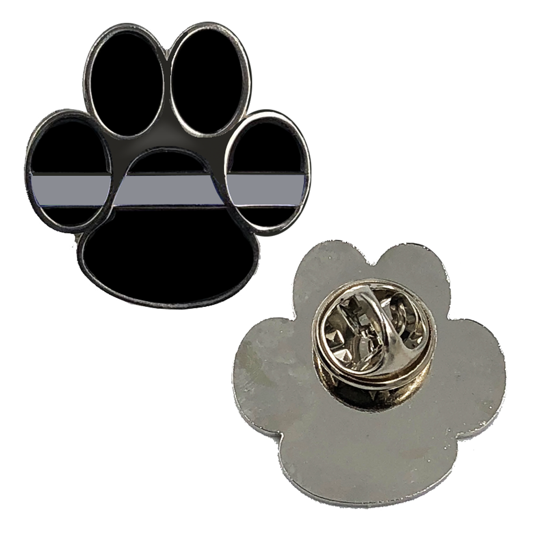 PBX-012-K K9 Paw Thin Gray Line Canine Lapel Pin CO Correctional Officer Corrections