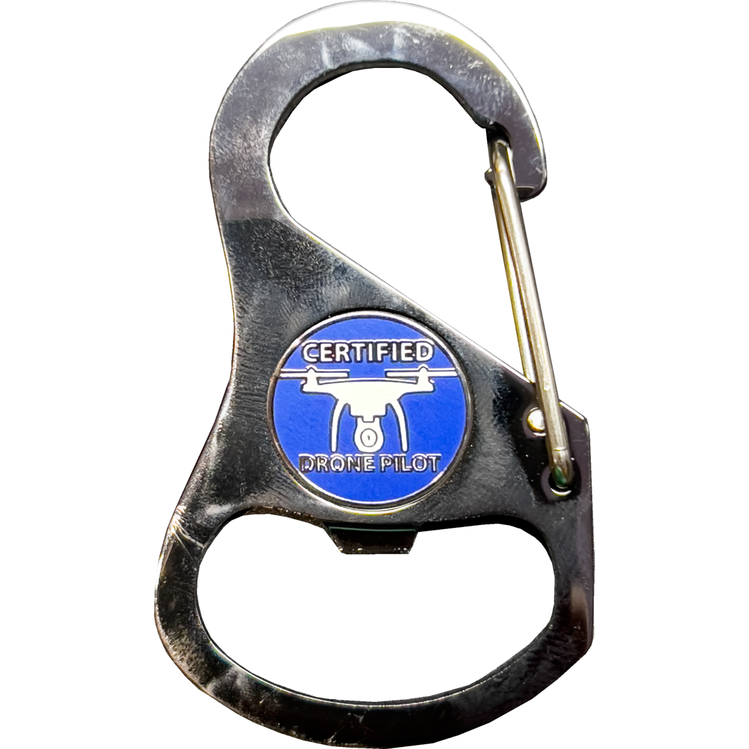 UAS FAA Commercial Drone Pilot Vest Carabiner Keychain with 4 carabiner clips and bottle opener function