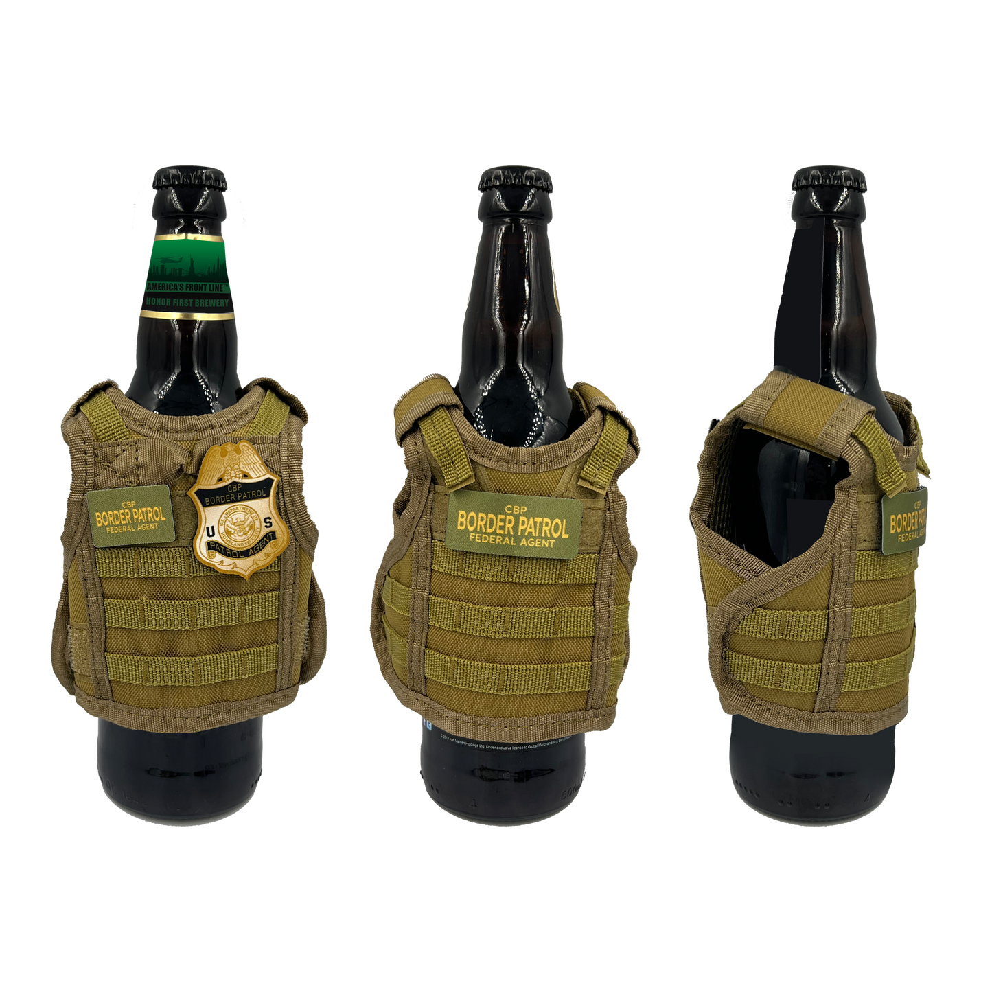 BRB-002-A Border Patrol Agent Tactical Beverage Bottle or Can Cooler Vest CBP BPA with removable patches perfect gift for Challenge Coin collectors