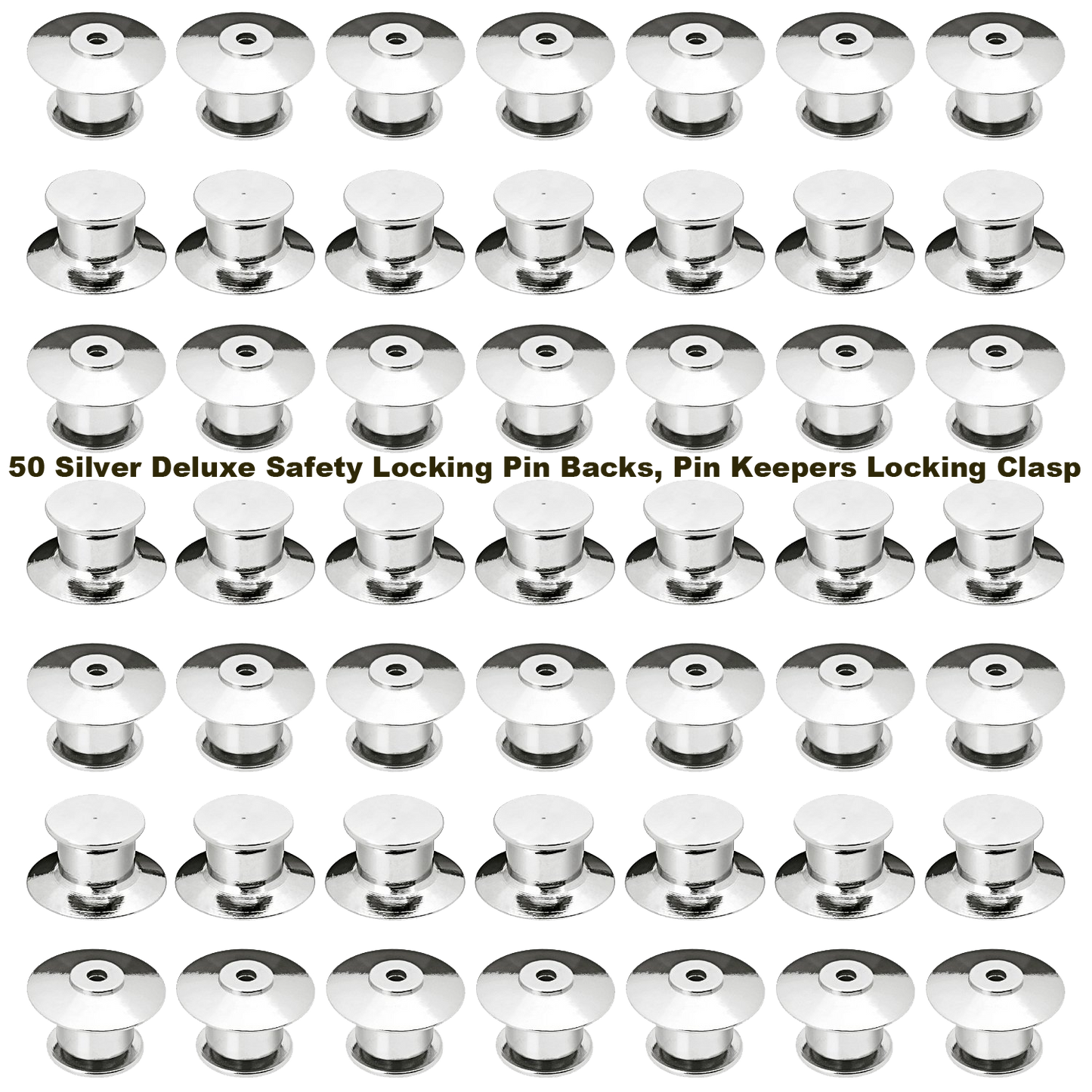 50 Silver Deluxe Safety Locking Pin Backs, Pin Keepers Locking Clasps Scouts Uniform Nameplate