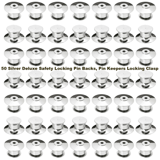 50 Silver Deluxe Safety Locking Pin Backs, Pin Keepers Locking Clasps Scouts Uniform Nameplate