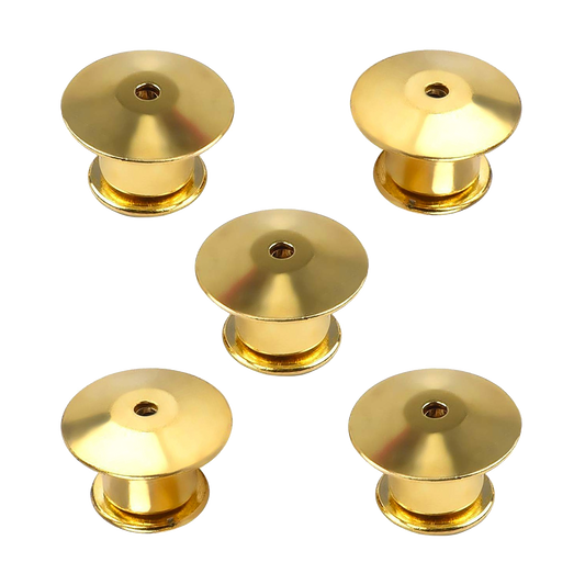 5 Gold Deluxe Safety Locking Pin Backs, Pin Keepers Locking Clasps Scouts Uniform Nameplate