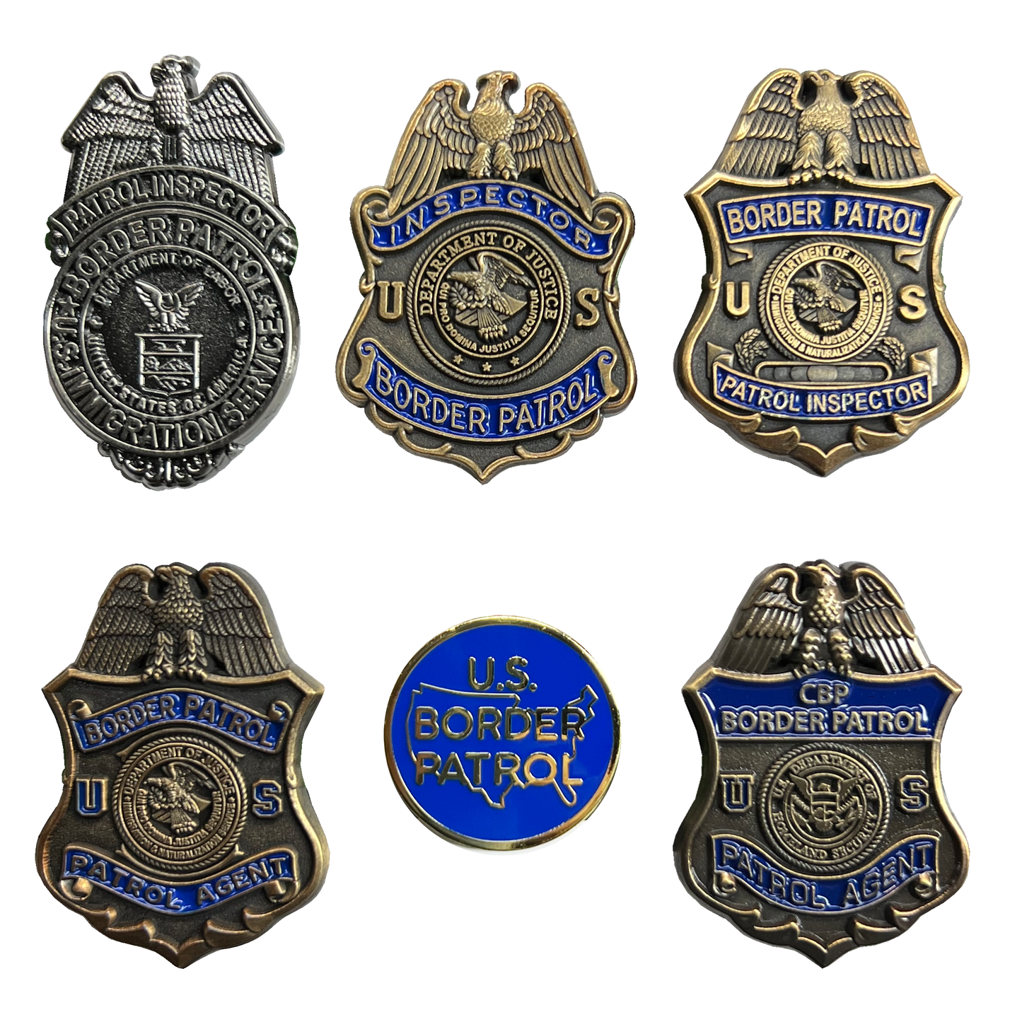 BL1-09B CBP US Border Patrol 6 piece historic through the years Honor First lapel pin set