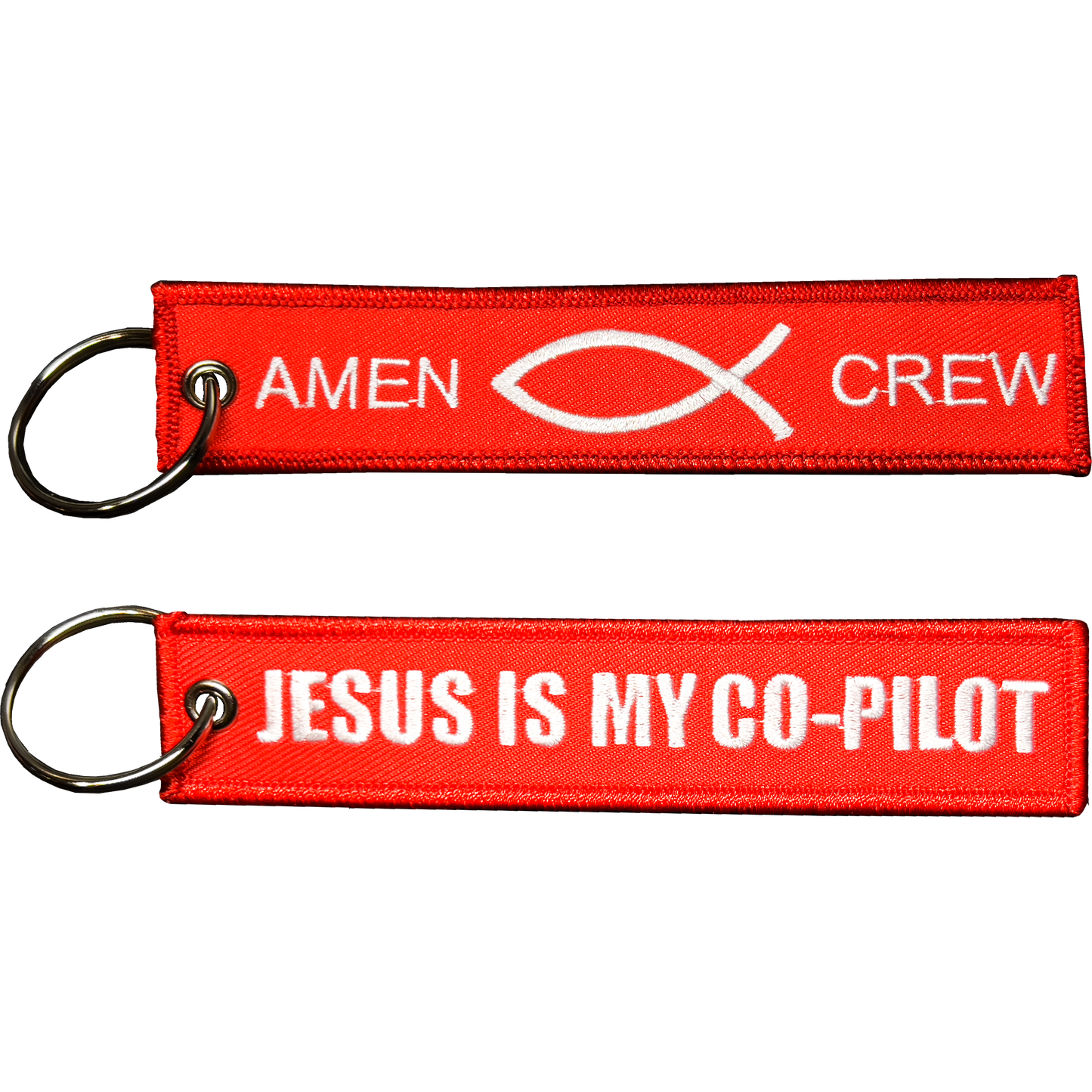 EL11-021 Jesus is my Co-Pilot Amen CREW Keychain or Luggage Tag or zipper pull Fish Spirit