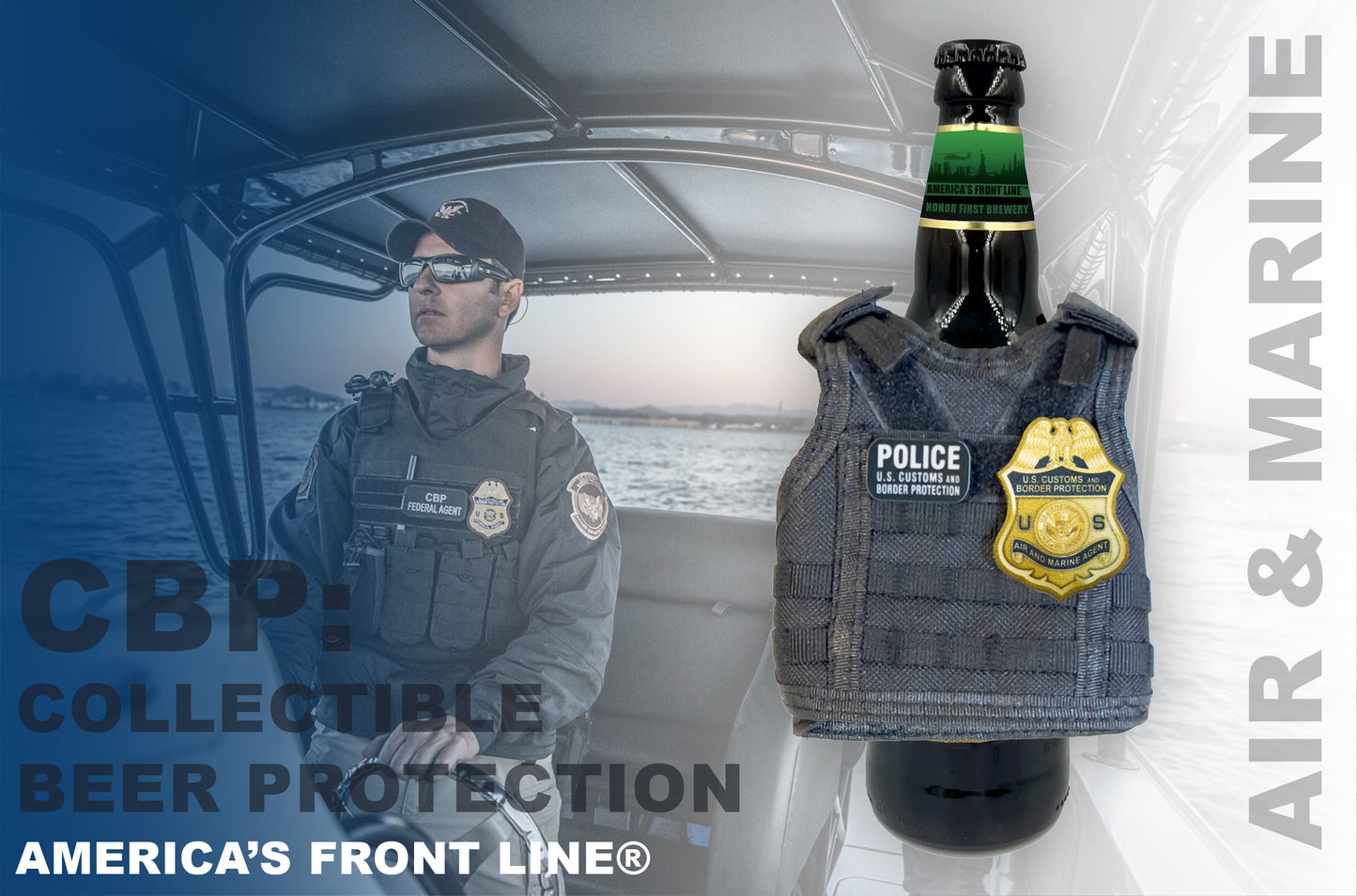 GB2-003 CBP AMO Air and Marine Agent Tactical Beverage Bottle or Can Cooler Vest with removable patches perfect gift for Challenge Coin collectors