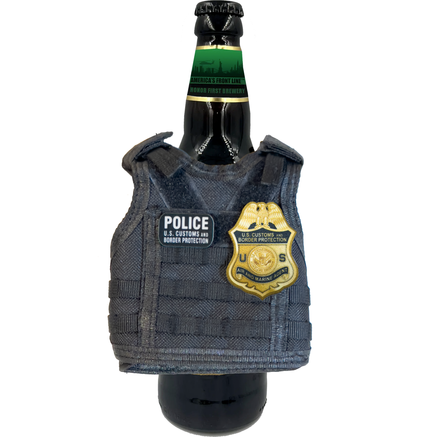GB2-003 CBP AMO Air and Marine Agent Tactical Beverage Bottle or Can Cooler Vest with removable patches perfect gift for Challenge Coin collectors