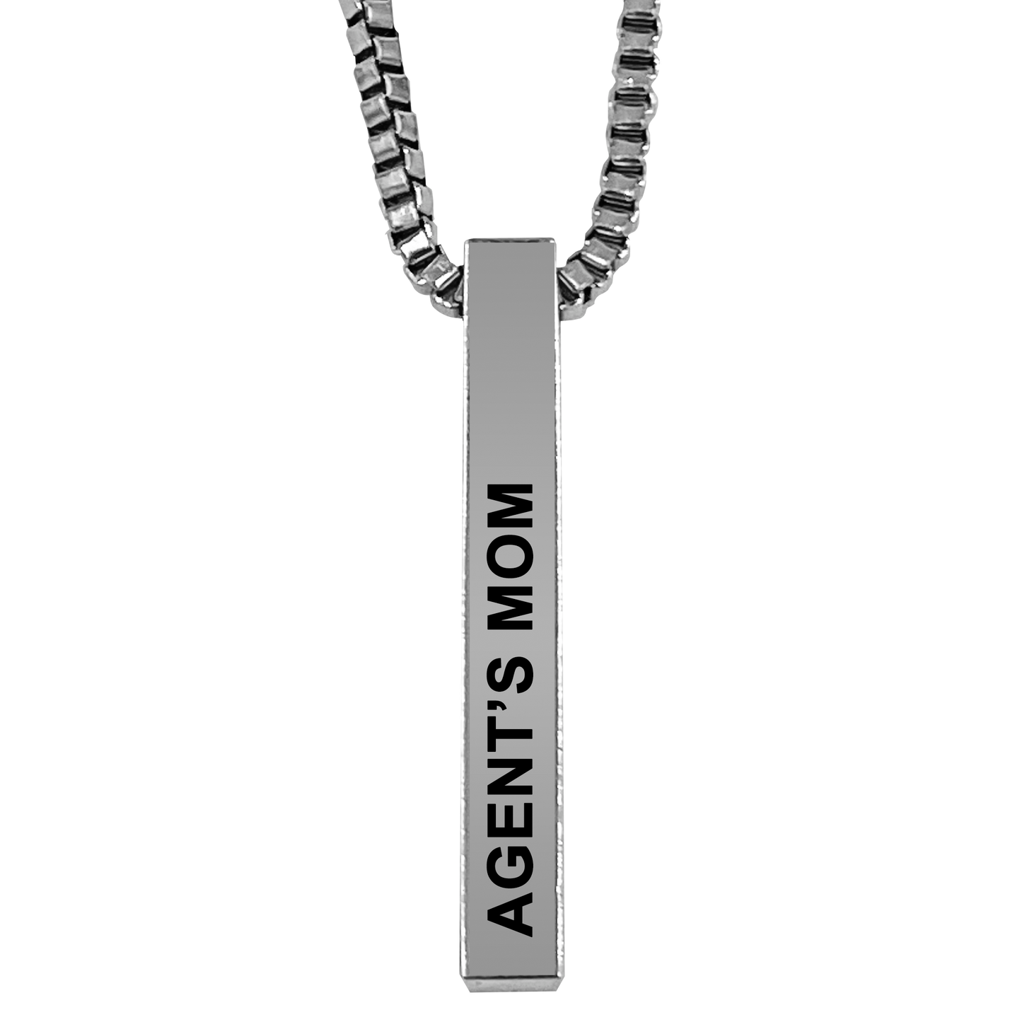 Agent's Mom Silver Plated Pillar Bar Pendant Necklace Gift Mother's Day Christmas Holiday Anniversary Police Officer First Responder Law Enforcement