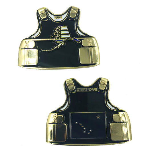 D-001 Alaska LEO Thin Blue Line Police Body Armor State Flag Challenge Coins
