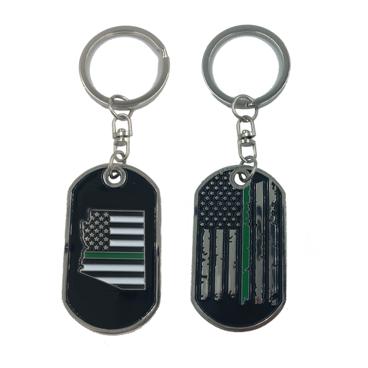 HH-009 Arizona Thin Green Line Challenge Coin Dog Tag Keychain Police CBP Sheriff Border Patrol Army Marines