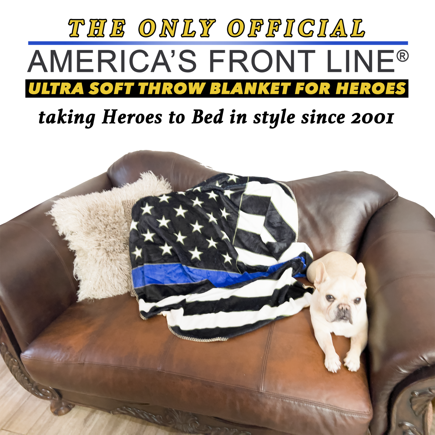 discontinued EL10-017 Official America's Front Line Thin Blue Line Police Round Blanket Bedding Sofa Couch Throw