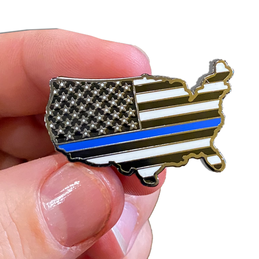 Thin Blue Line American Flag U.S. Map Pin with 2 pin posts and deluxe pin clasps Police Border Patrol Sheriff Security Marines Army