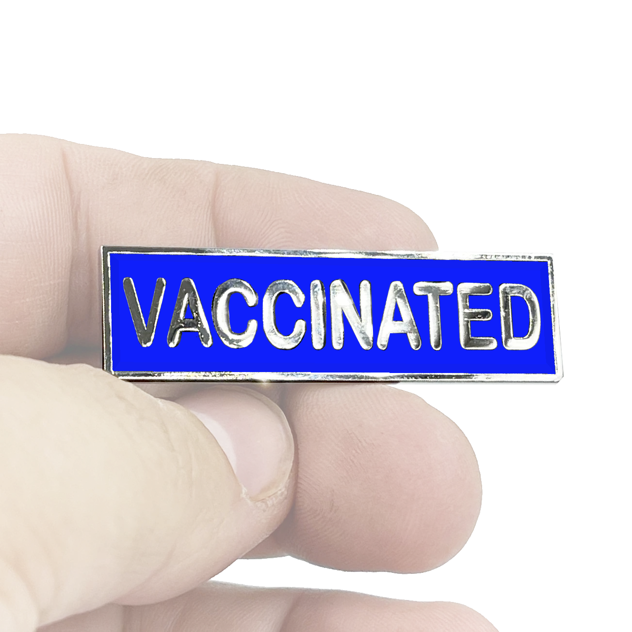 EL8-010 VACCINATED BLUE Commendation Bar Pin Pandemic Operation Warp Speed Police First Responder Nurse Doctor EMT Fire Fighter Military