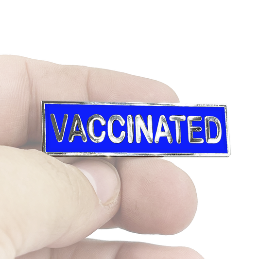 EL8-010 VACCINATED BLUE Commendation Bar Pin Pandemic Operation Warp Speed Police First Responder Nurse Doctor EMT Fire Fighter Military