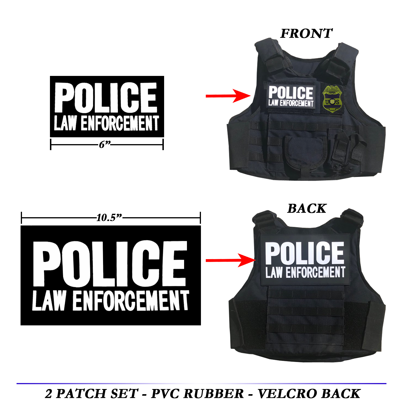 Tactical patch Set for Body Armor PVC Rubber LAW ENFORCEMENT patches for Bullet Proof Ballistic vest POLICE CBP FBI
