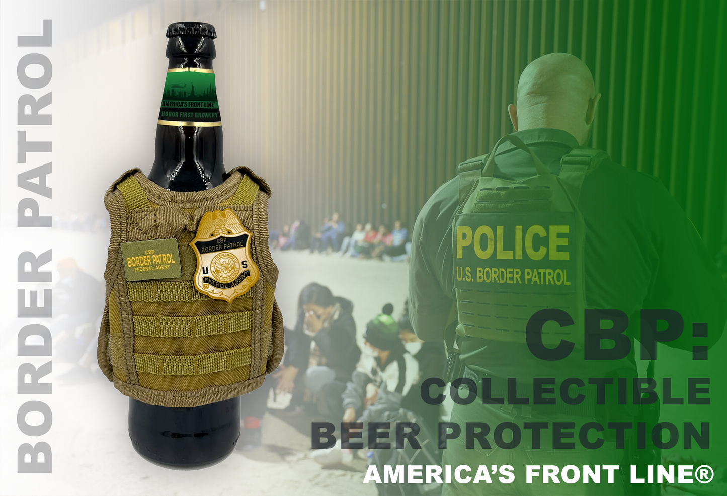 BRB-002-A Border Patrol Agent Tactical Beverage Bottle or Can Cooler Vest CBP BPA with removable patches perfect gift for Challenge Coin collectors