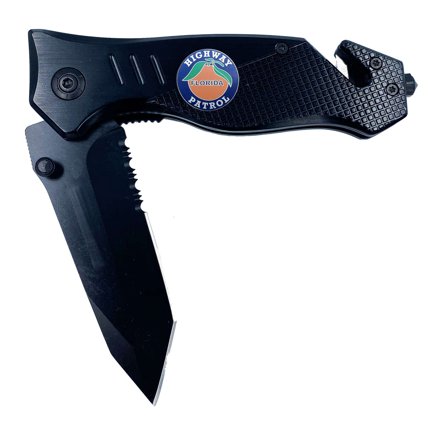 FHP collectible 3-in-1 Tactical Officer Rescue knife tool with Seatbelt Cutter, Steel Serrated Blade, Glass Breaker Florida Highway Patrol Police Trooper