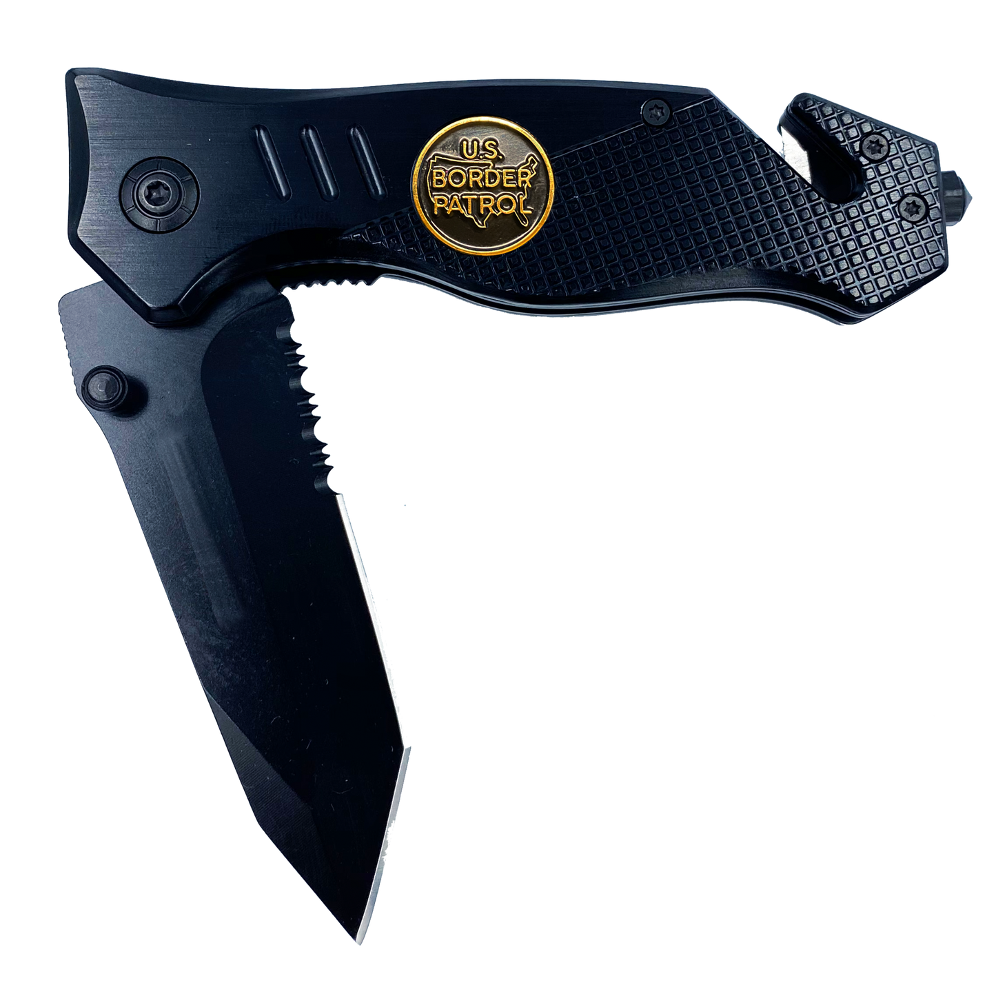Border Patrol collectible BPA 3-in-1 Police Tactical Rescue knife tool with Seatbelt Cutter, Steel Serrated Blade, Glass Breaker Patrol Agent CBP