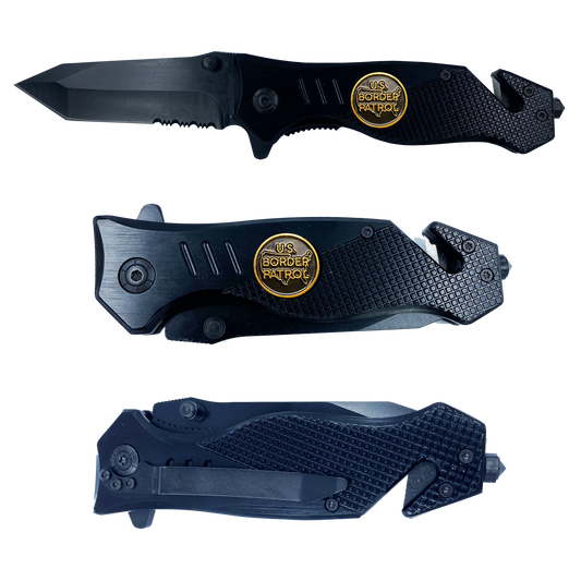 Border Patrol collectible BPA 3-in-1 Police Tactical Rescue knife tool with Seatbelt Cutter, Steel Serrated Blade, Glass Breaker Patrol Agent CBP