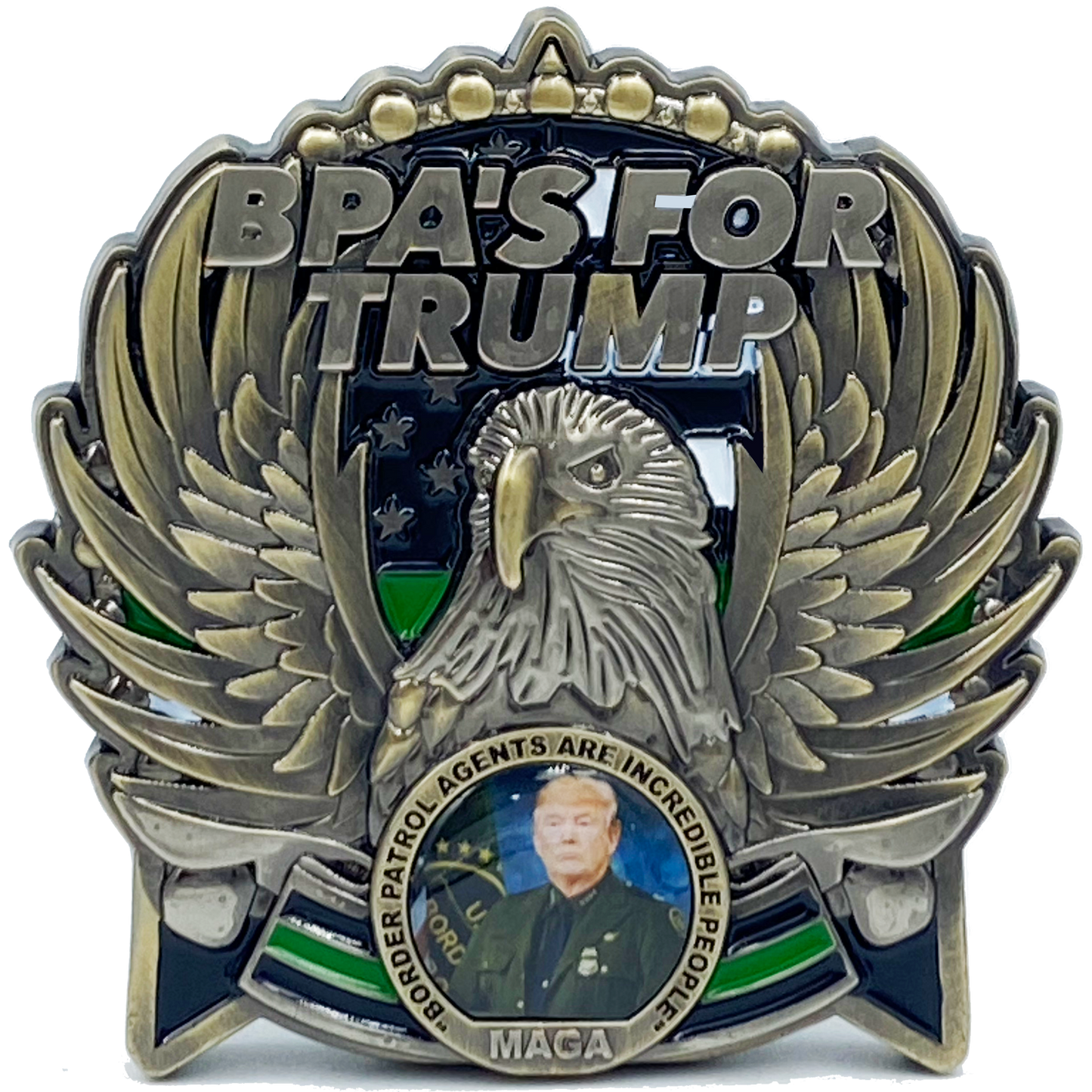 EL3-017 BPA's for TRUMP 45th President Donald J. Trump MAGA CBP Border Patrol Agent Mount Rushmore St. Michael White House American Flag