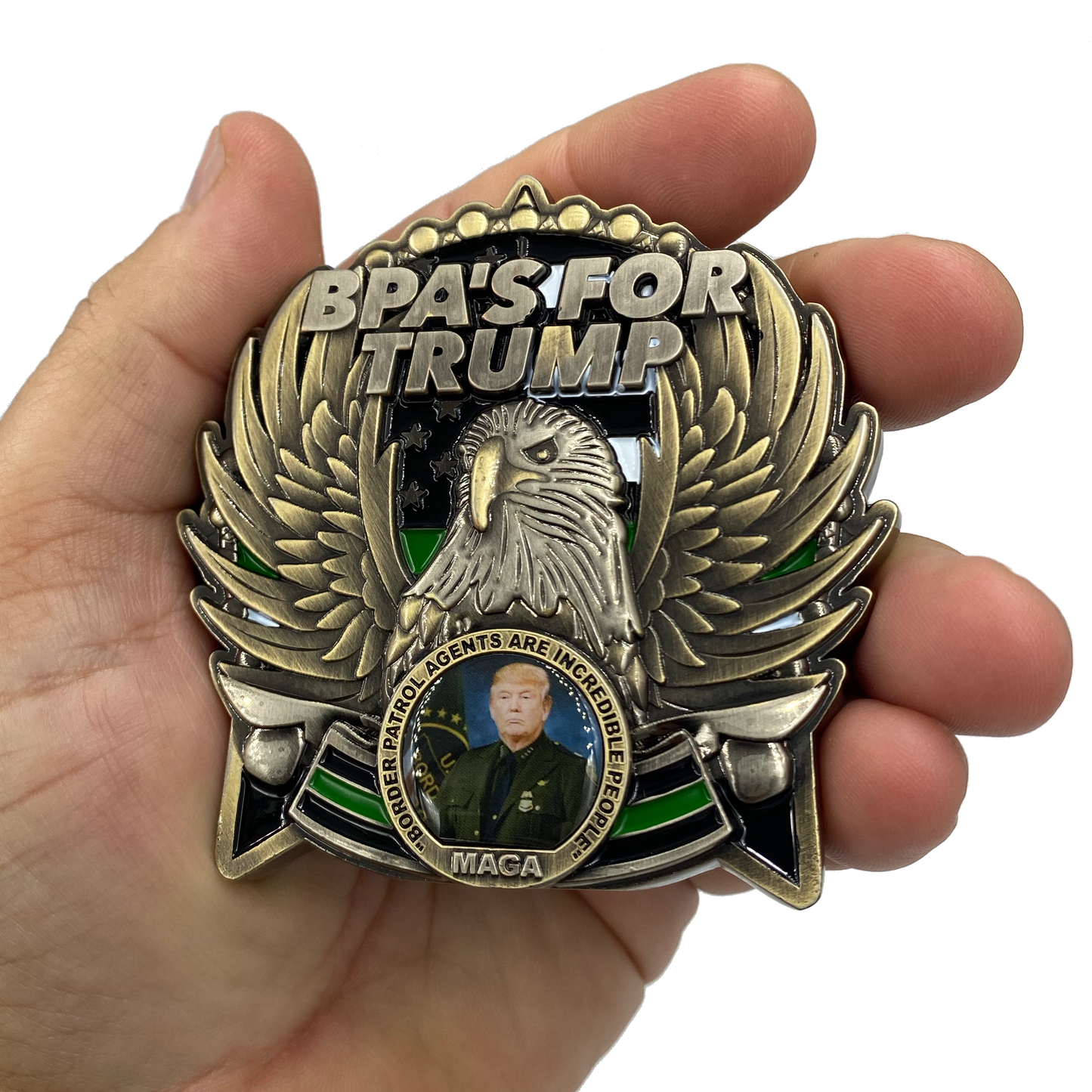 EL3-017 BPA's for TRUMP 45th President Donald J. Trump MAGA CBP Border Patrol Agent Mount Rushmore St. Michael White House American Flag