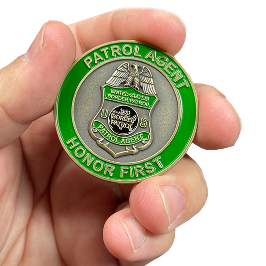 discontinued EL7-008 Border Patrol Honor First Thin Green Line Challenge Coin BPA Patrol Agent