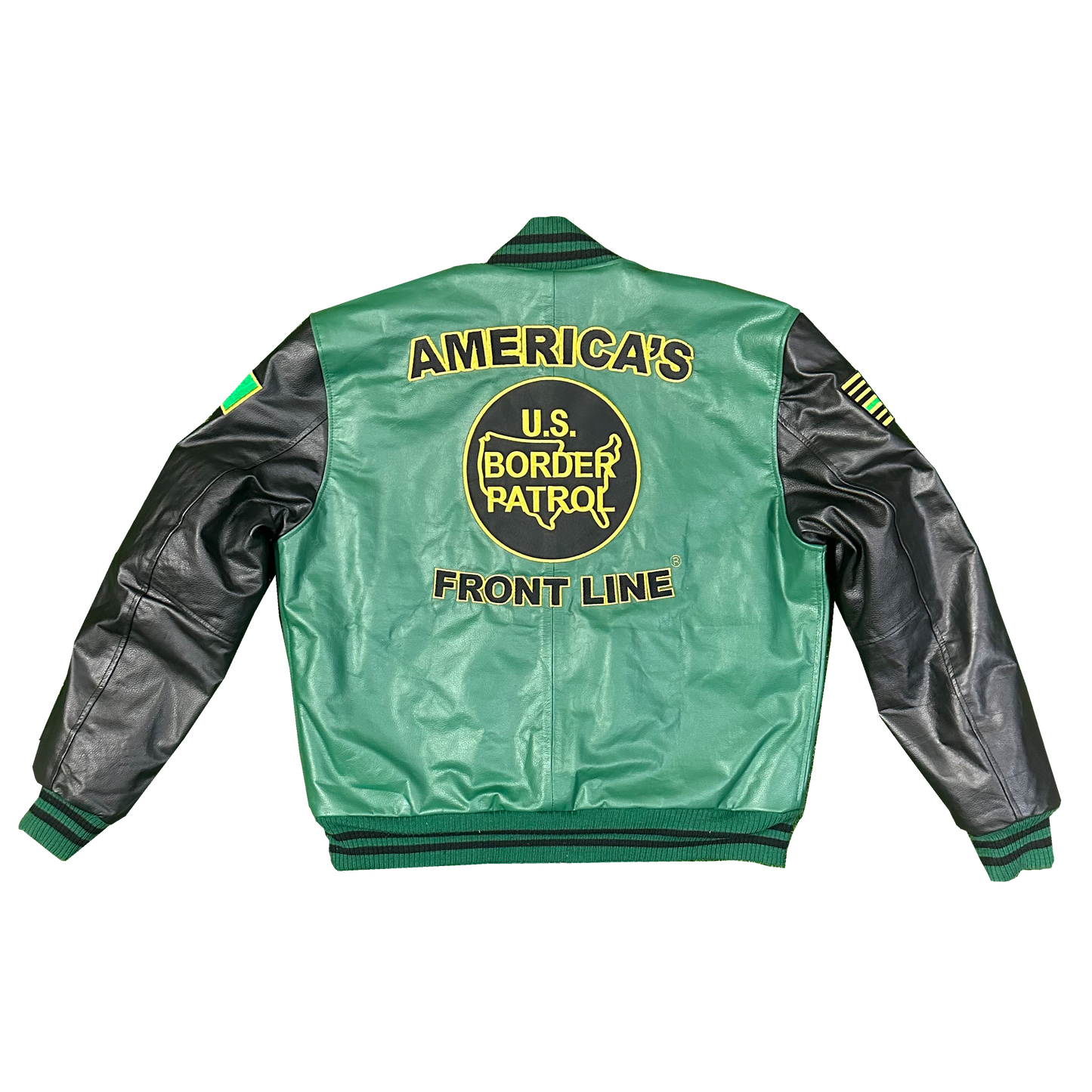 Pro CBP Border Patrol Custom Leather Bomber Varsity Jacket BPA Honor First Coat Thin Green Line