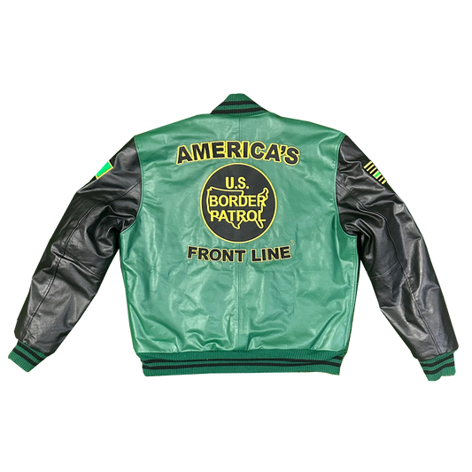 Pro CBP Border Patrol Custom Leather Bomber Varsity Jacket BPA Honor First Coat Thin Green Line