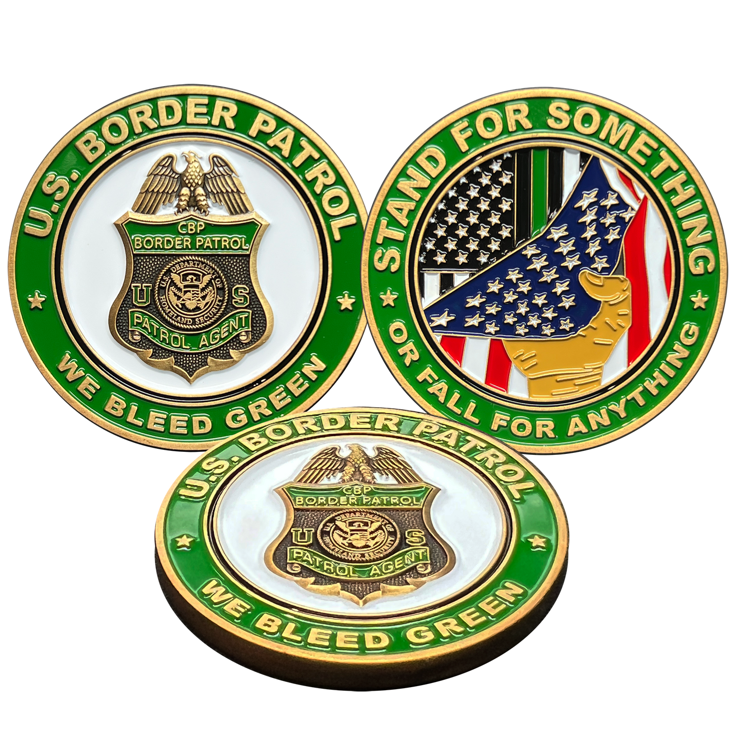 EL12-008 Border Patrol Agent Thin Green Line Challenge Coin Bleed Green