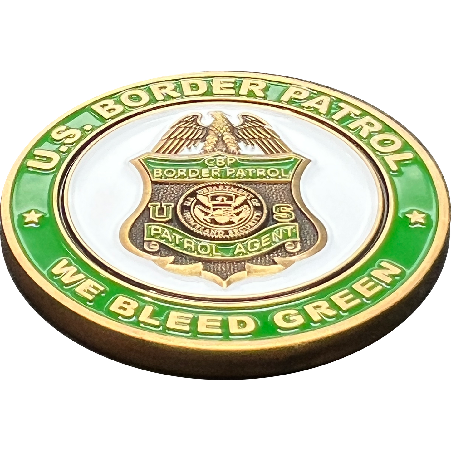 EL12-008 Border Patrol Agent Thin Green Line Challenge Coin Bleed Green