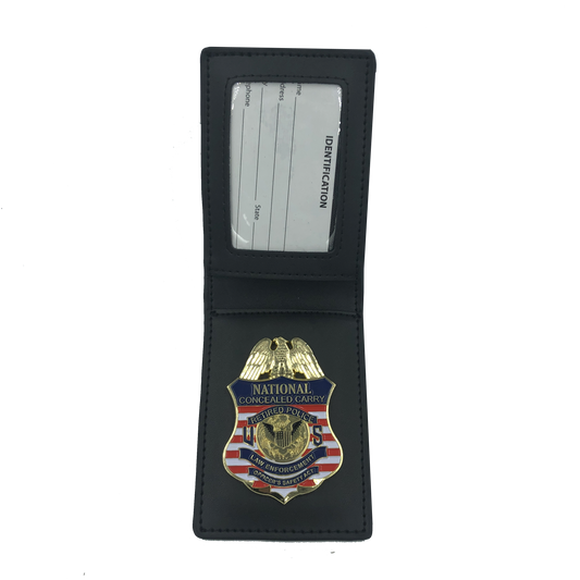 BL14-015 Leather Wallet with National Concealed Carry Retired Police LEOSA