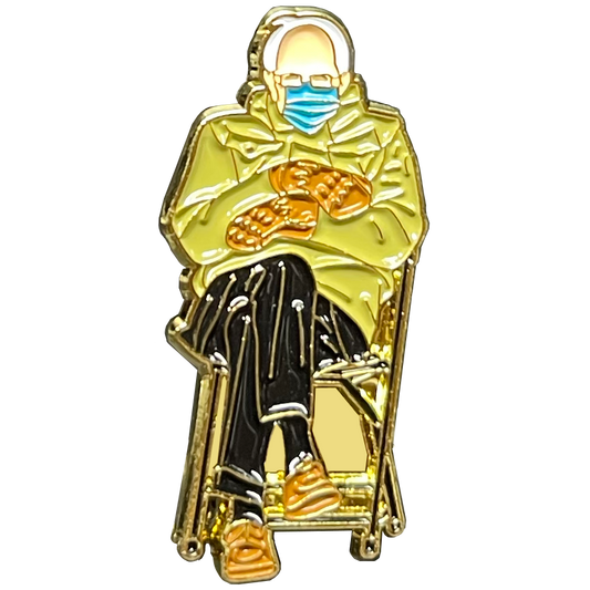 DL1-15 Bernie Sanders President Biden Presidential Inauguration 2020 2021 Mittens Chair sitting down pin