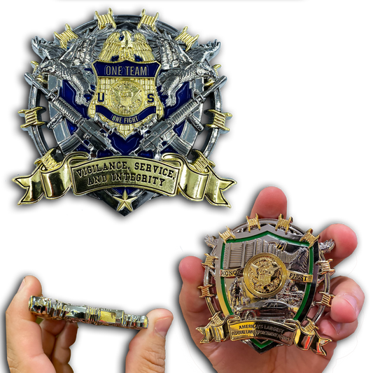 BL17-015 Thin Blue Line and Thin Green Line Big Medallion Police Challenge Coin CBP Border Patrol Sheriff