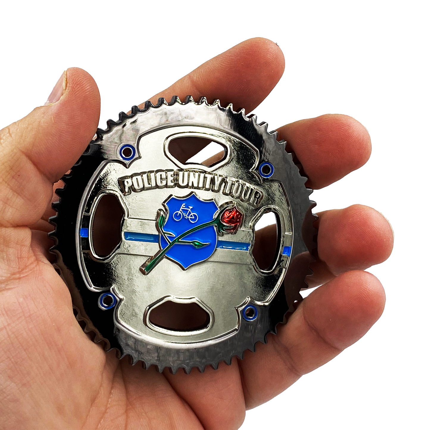 BB-011 Bicycle Sprocket Thin Blue Line Flag Police Unity Tour Bike Patrol Gear Challenge Coin