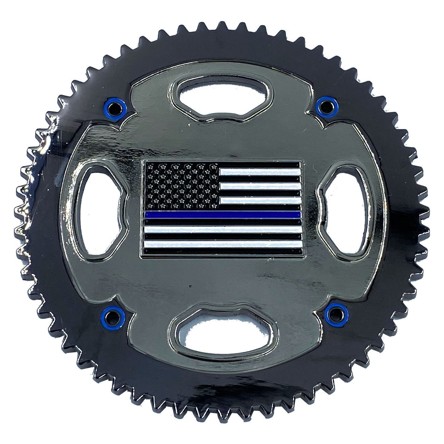 BB-011 Bicycle Sprocket Thin Blue Line Flag Police Unity Tour Bike Patrol Gear Challenge Coin