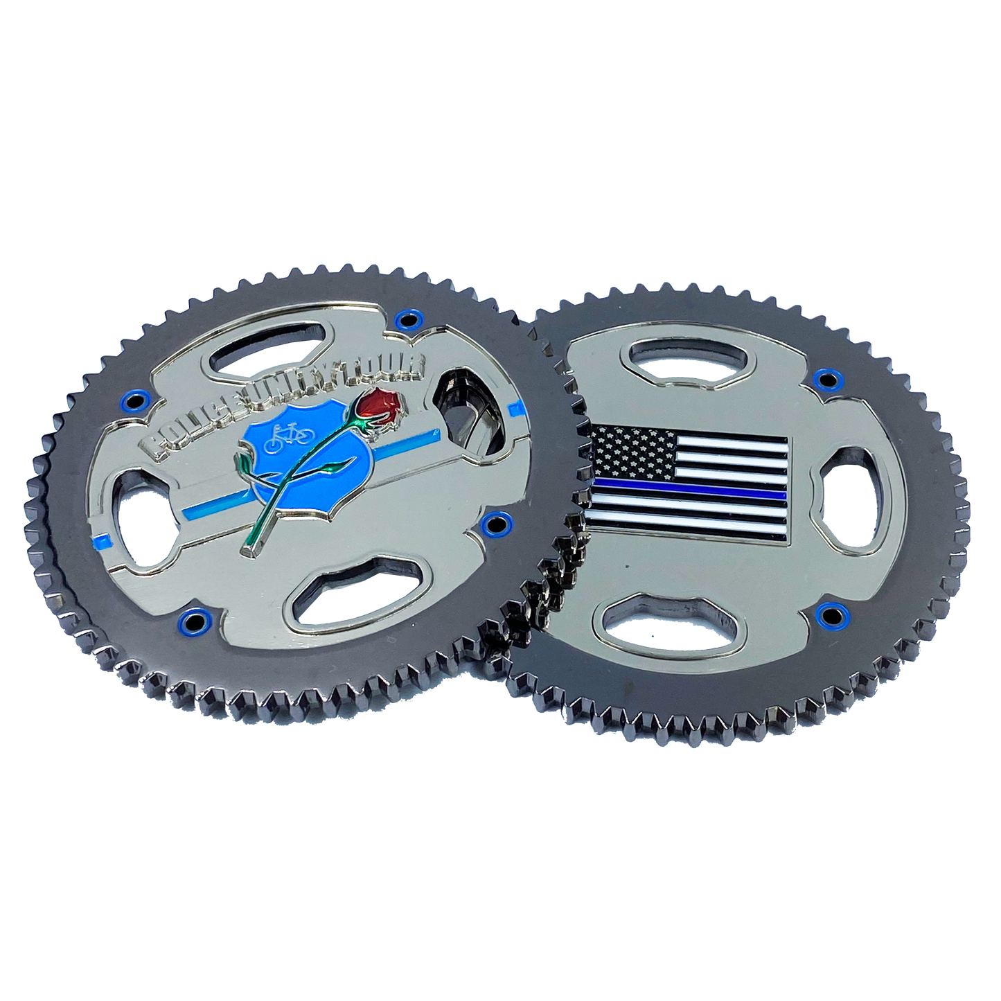 BB-011 Bicycle Sprocket Thin Blue Line Flag Police Unity Tour Bike Patrol Gear Challenge Coin