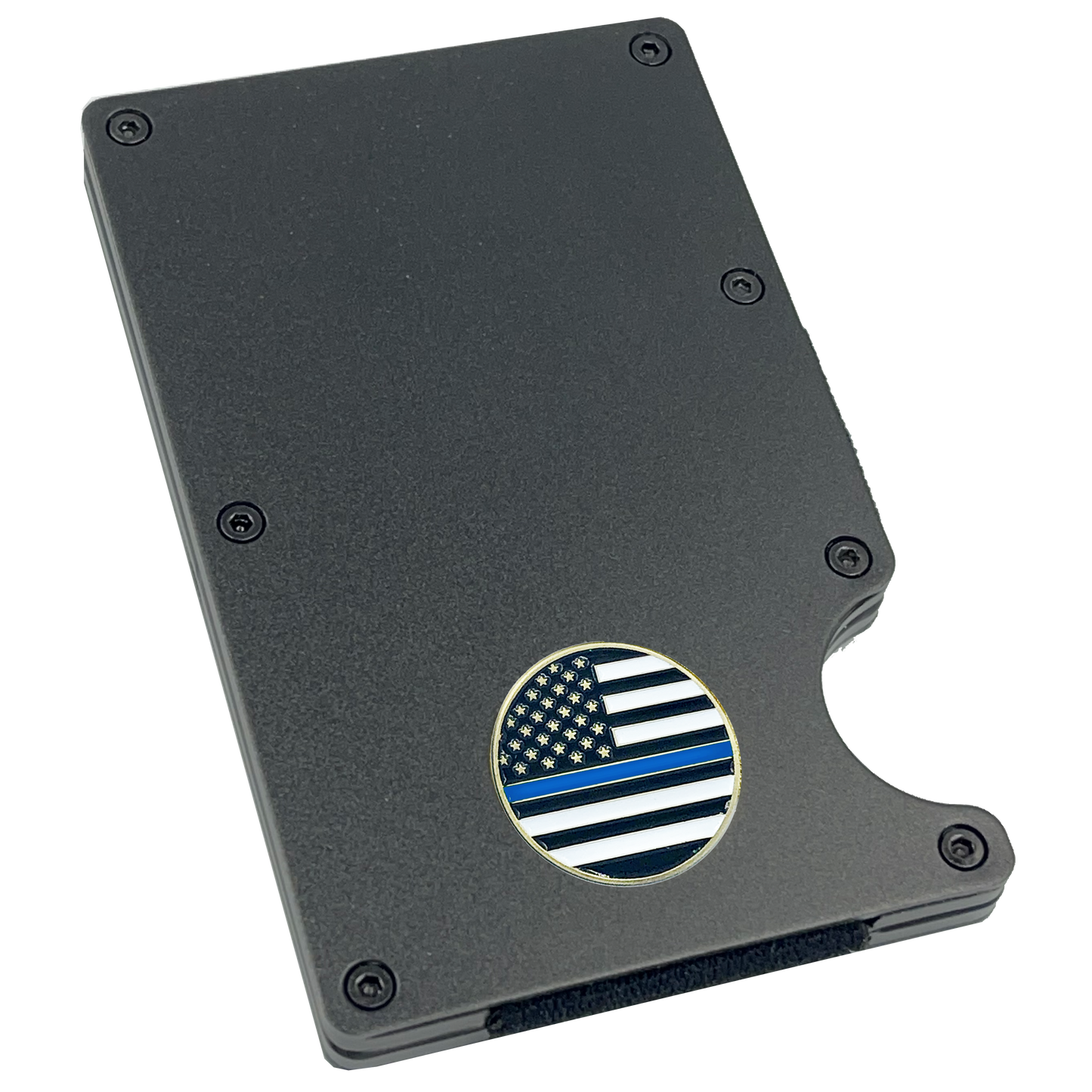 EL3-012 Police Thin Blue Line Wallet Money Clip RFID Blocking Front Pocket Wallet Premium Minimalist Wallets for Men Minimalist Slim Credit Card Holder Business Card Holder Mens Aluminum Metal Wallet