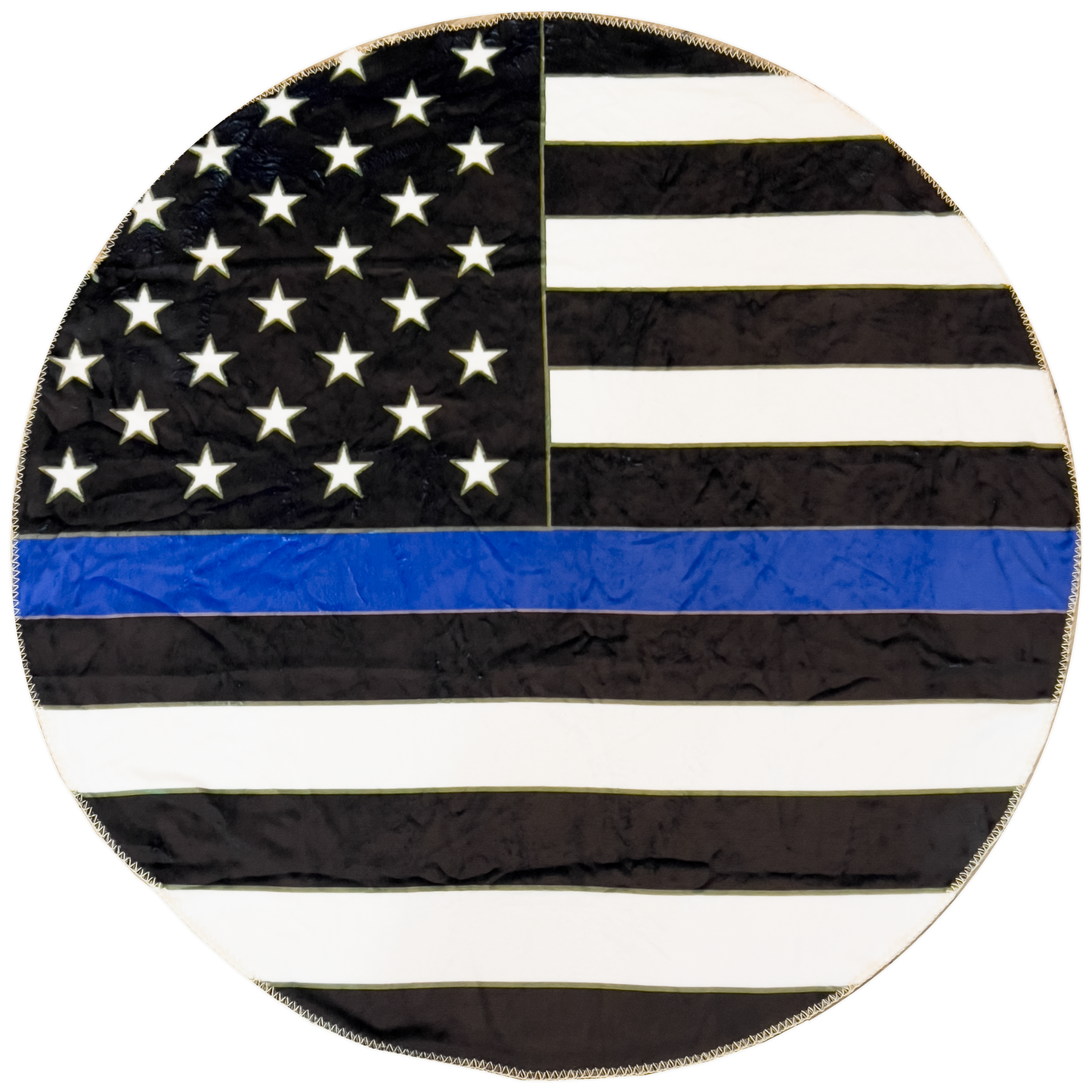discontinued EL10-017 Official America's Front Line Thin Blue Line Police Round Blanket Bedding Sofa Couch Throw