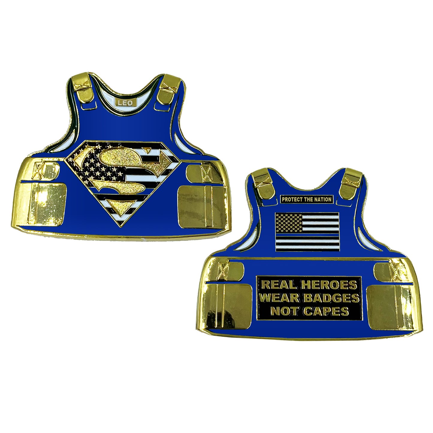 AA-004 Police Body Armor Challenge Coin thin blue line Capes CBP FBI FAM Sheriff LAPD Boston Chicago