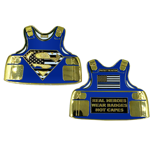 AA-004 Police Body Armor Challenge Coin thin blue line Capes CBP FBI FAM Sheriff LAPD Boston Chicago