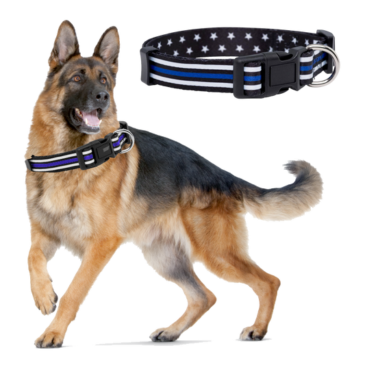 discontinue BL9-018 Thin Blue Line with stars Dog Collar Back The Blue K9 Partner Canine Flag