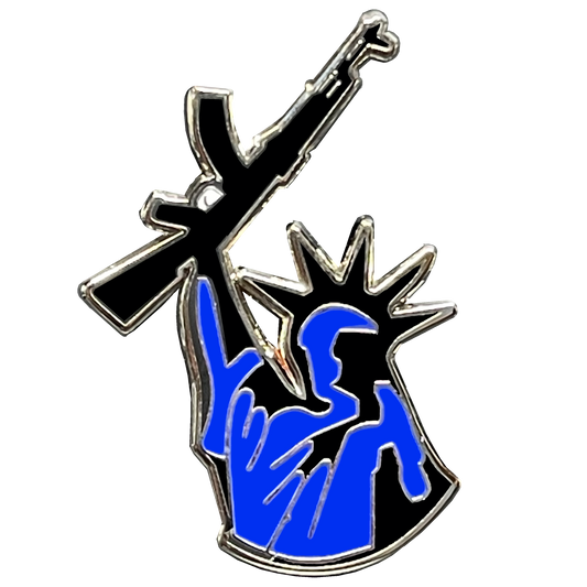 Thin Blue Line Statue of Liberty M4 Cloisonné Pin with dual pin posts Police Officer