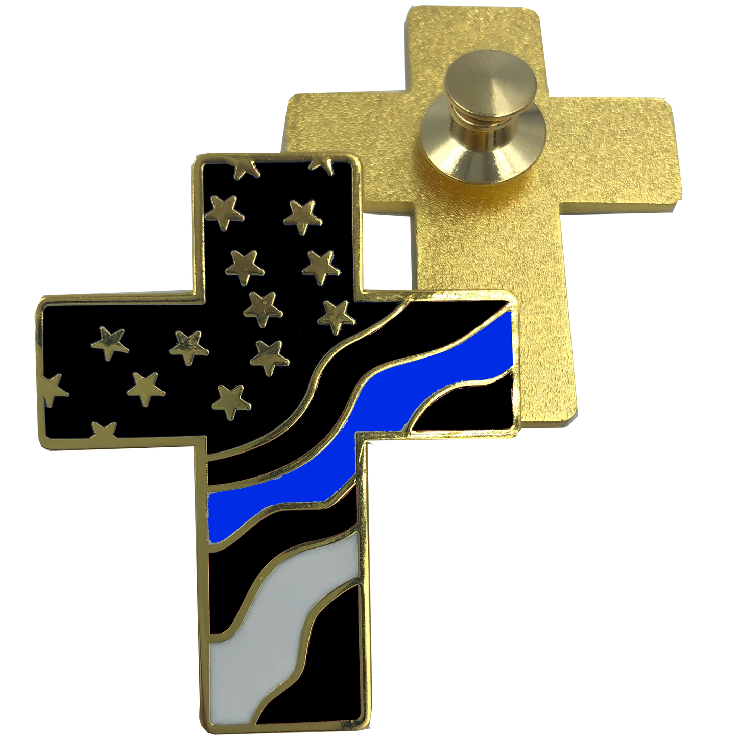 Thin Blue Line American Flag Cross USA Lapel pin Cloisonné Police Sheriff CBP ATF NYPD LAPD Chicago police
