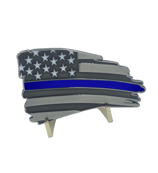 J-021 Metal Thin Blue Line Flag Decal with 3M Tape