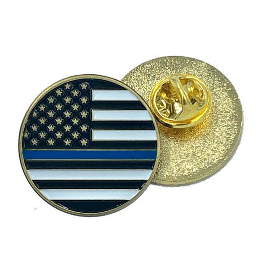 CL7-04 Thin Blue Line pin police law enforcement american flag (round)