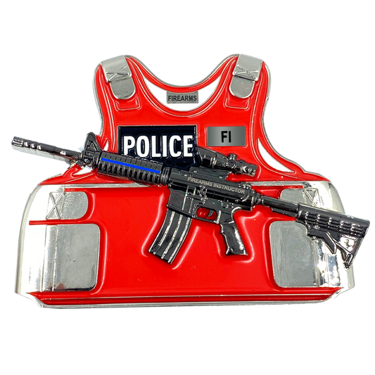 BL16-018 Firearms Instructor Thin Blue Line M4 Body Armor 3D self standing Challenge Coin CBP Police LAPD Chicago ATF FBI FM