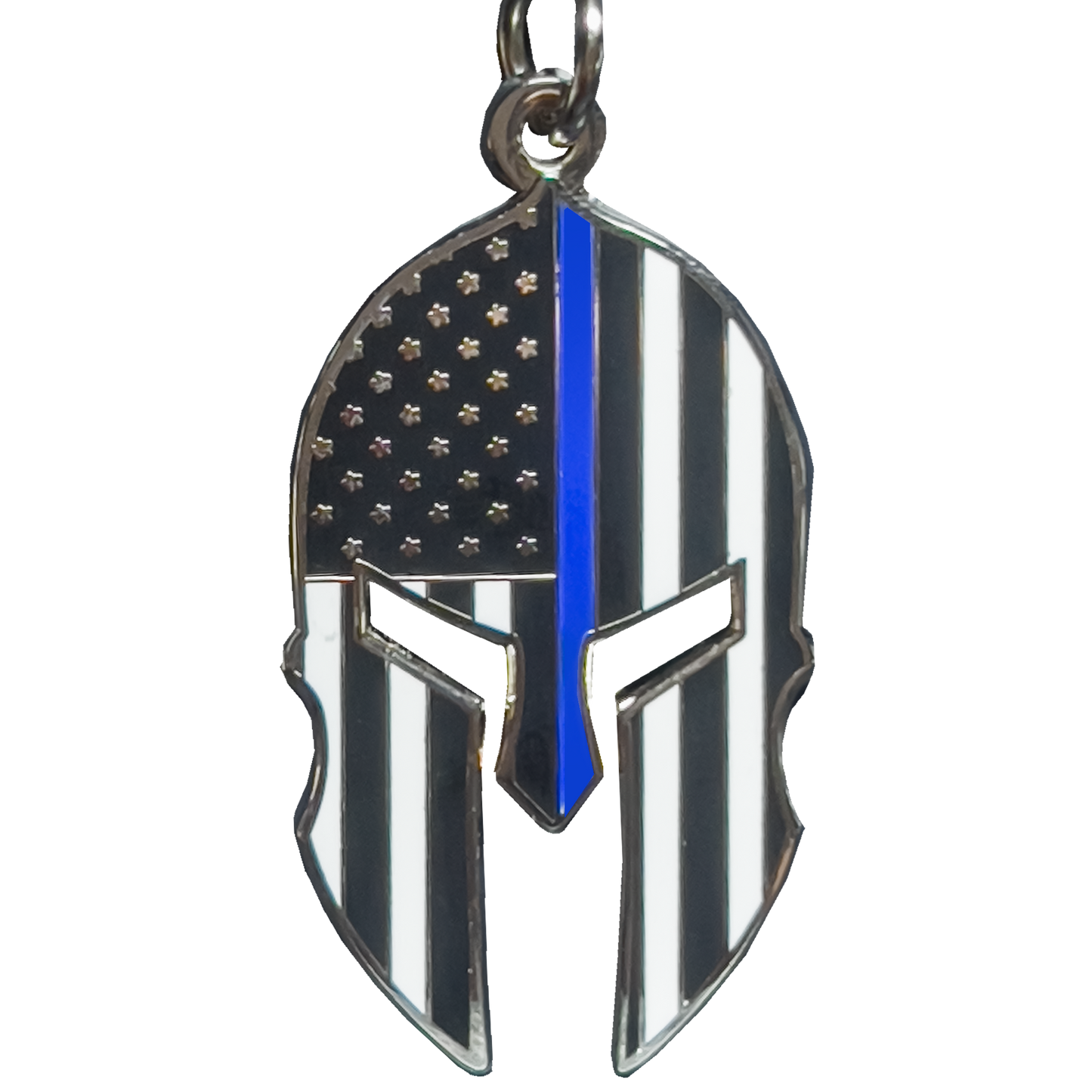 GHKB-1A Gladiator Police Thin Blue Line Flag Spartan Helmet Keychain LAPD NYPD FBI ATF CBP