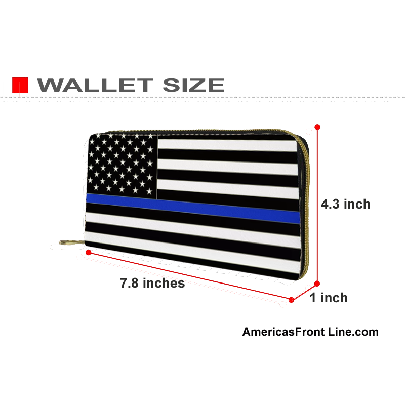 REF-001 Thin Blue Line flag zippered wallet for Police Officer or gift for Wife, Husband, family