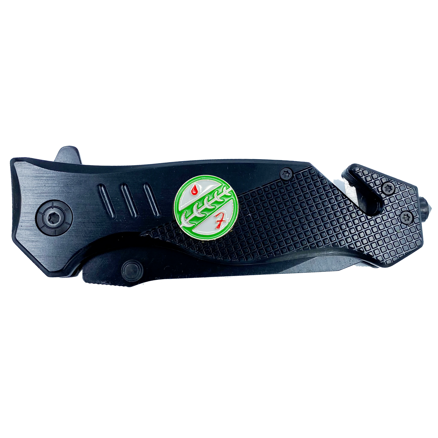 Bounty Hunter 3-in-1 Police Tactical Rescue knife tool with Seatbelt Cutter, Steel Serrated Blade, Glass Breaker Patrol Agent CBP